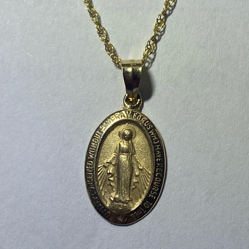 Mother Mary 14k solid gold pendant and chain